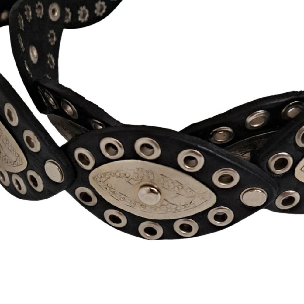 Vintage Moroccan Style Silver Eye Concho Black Leather belt - Picture 5 of 5